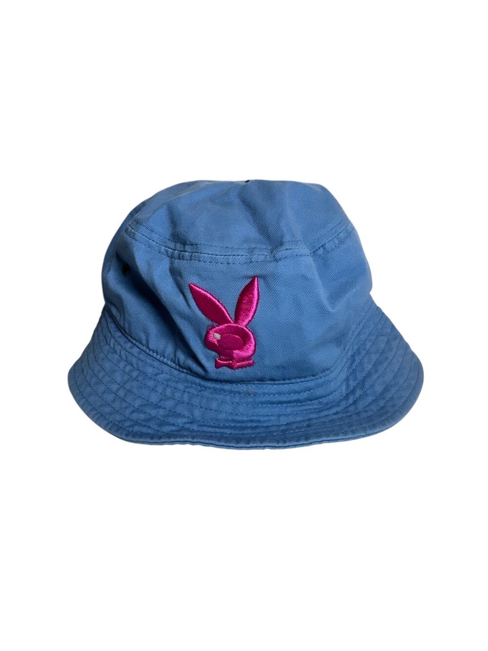 Y2K Playboy Bunny Blue Bucket Hat Embroidered Pink Bunny McBling Baddie Trashy